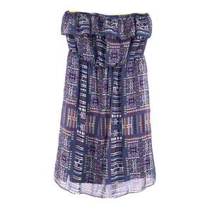 Strapless Ruffle Purple Patterned Neon Mini Dress